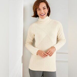 Talbots Wool Blend Mixed Stitch Turtleneck Neck Cable Knit Sweater Cream Women S